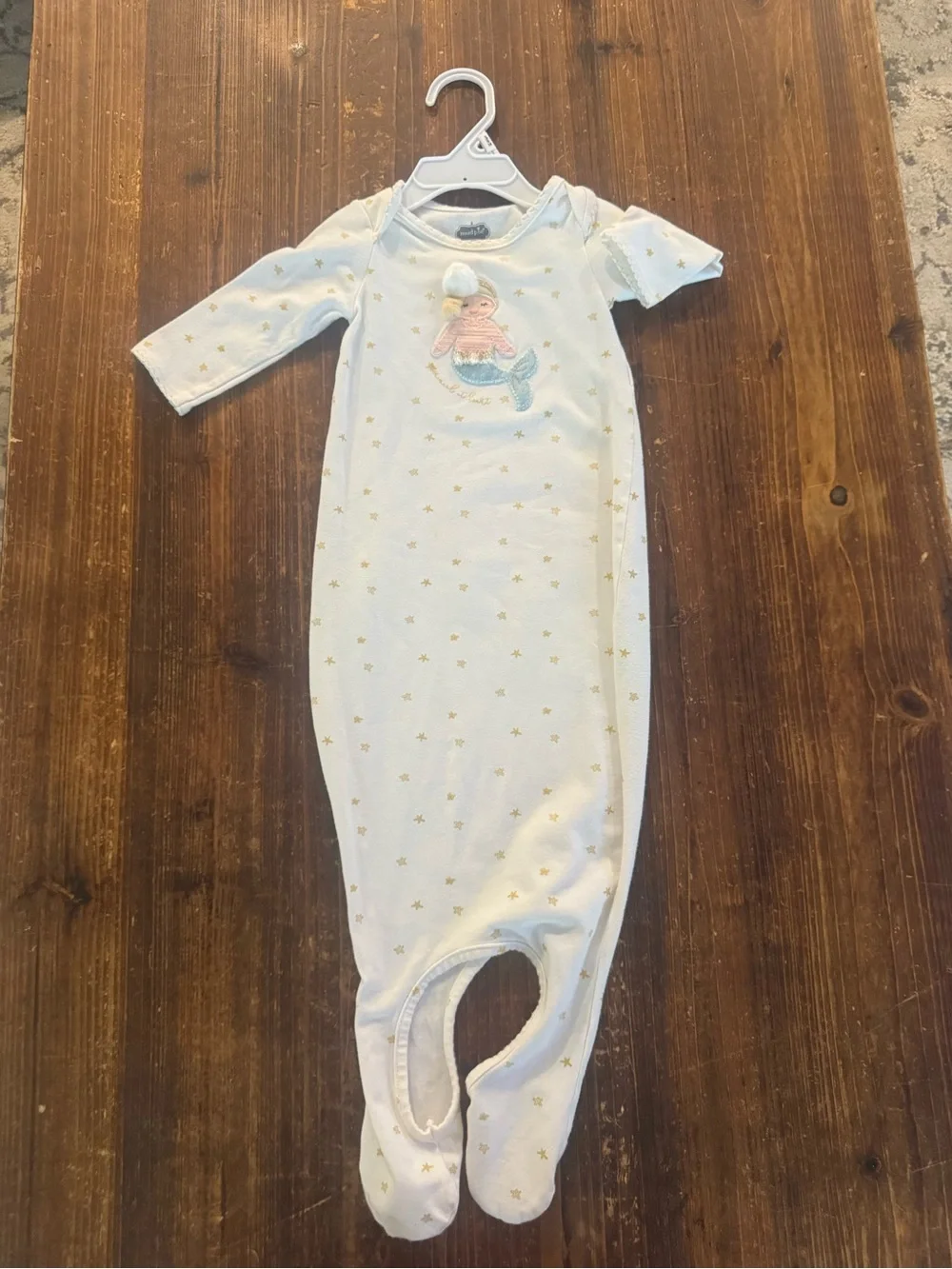 Mud Pie White Knit One-Piece with Gold Stars and Mermaid Applique
